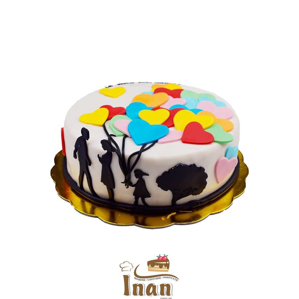 TORT MARŢIPAN CU SILUETE ŞI INIMIOARE -I0032GINA