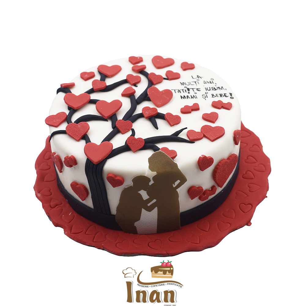TORT MARŢIPAN CU SILUETE ŞI INIMIOARE -I0032CIOCOLATA SI VANILIE