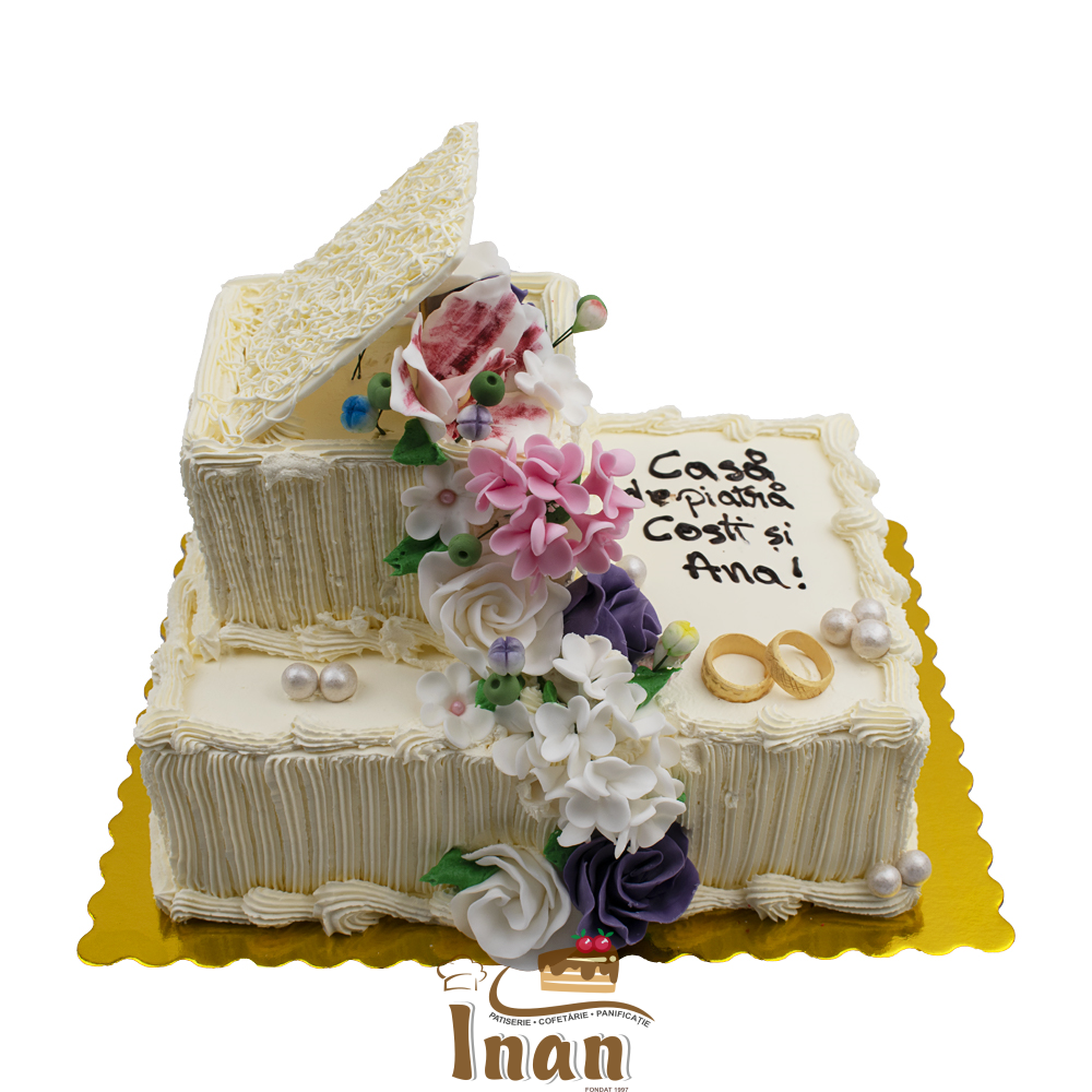 TORT DE NUNTA CU ORNAMENT FLORAL-I0383GANAJ
