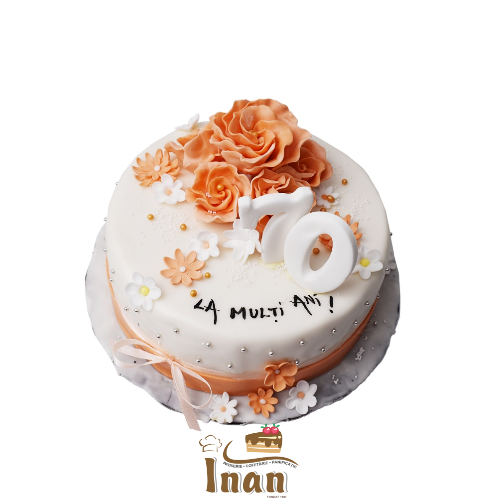 TORT CU TRANDAFIRI PORTOCALII ÎN MARŢIPAN -I0198