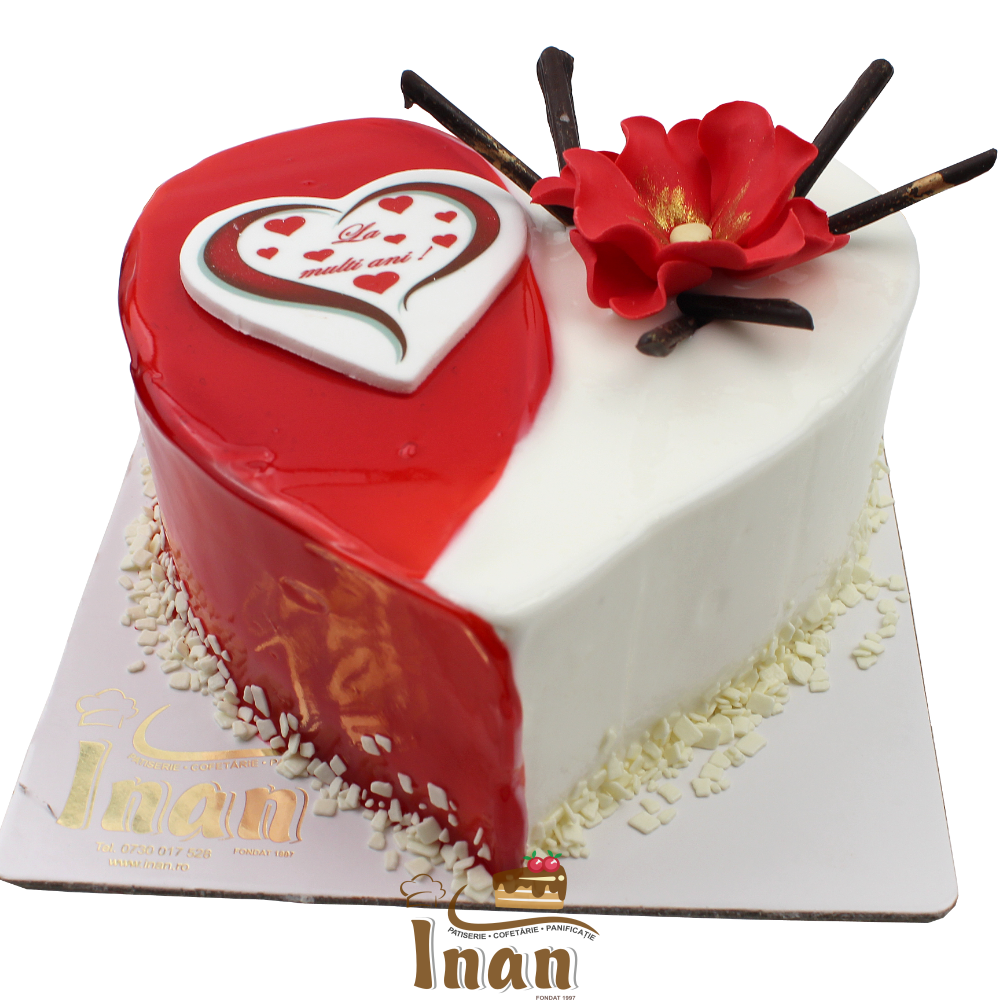 TORT INIMIOARĂ IN GEL ALB SI ROSU  -I0063DENISA