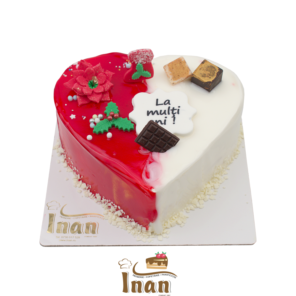TORT INIMIOARĂ IN GEL ALB SI ROSU  -I0063CAPSUNICA