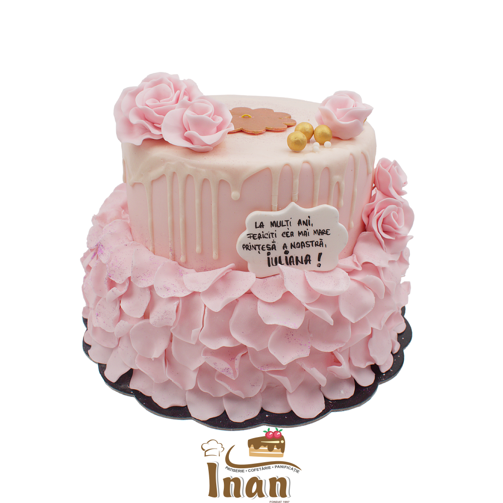 TORT CU TRANDAFIRI ŞI PERLUŢE AURII -I0193